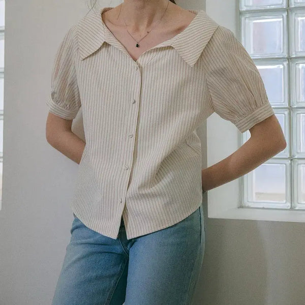 [BUNJANG] Shadrama Seersucker Off-Shoulder Blouse / 샤드라마 시어커서 오프숄더 블라우스