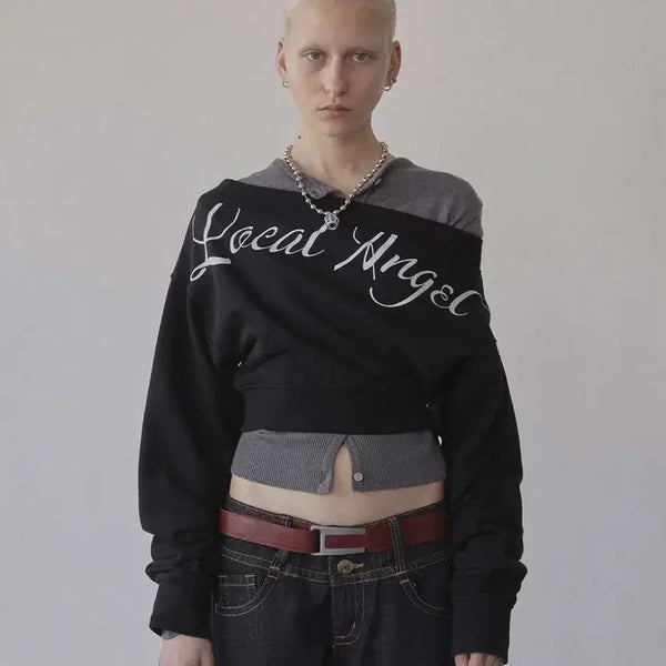 [BUNJANG] Sculptor Off-Shoulder Cropped Sweatshirt / 스컬프터 Off-Shoulder Cropped Sweatshirt