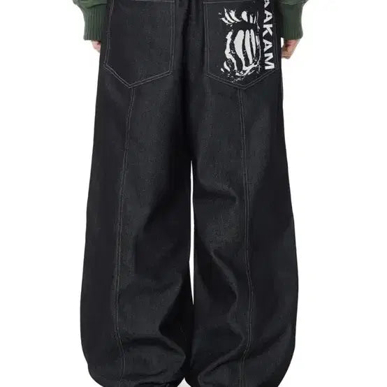 [BUNJANG] AAKAM Denim Wide Pants Black / AAKAM 데님 와이드 팬츠 블랙