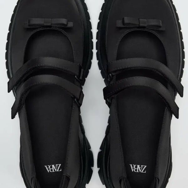 [BUNJANG] ZARA Ballerina Ribbon Satin Shoes Black / 자라 발레리나리본새틴슈즈