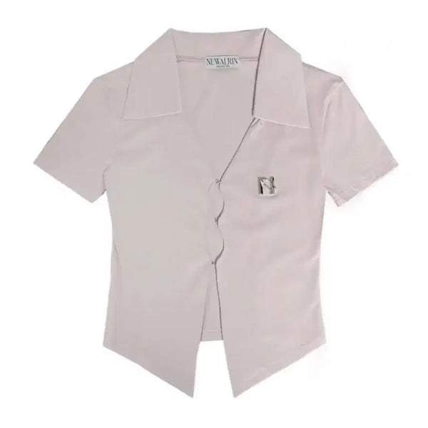 [BUNJANG] Newearlin Emblem Short Sleeve Shirt Top (Baby Pink) / 뉴얼린 엠블럼 반팔 셔츠탑 ( 베이비핑크 )