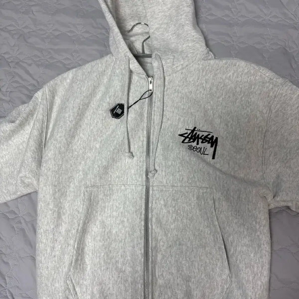 [BUNJANG] Stussy Stock Logo Seoul Hoodie Zip-up Ash Heather (New S) / 스투시 스탁 서울 후드 집업 애쉬 헤더 (새상품 s)