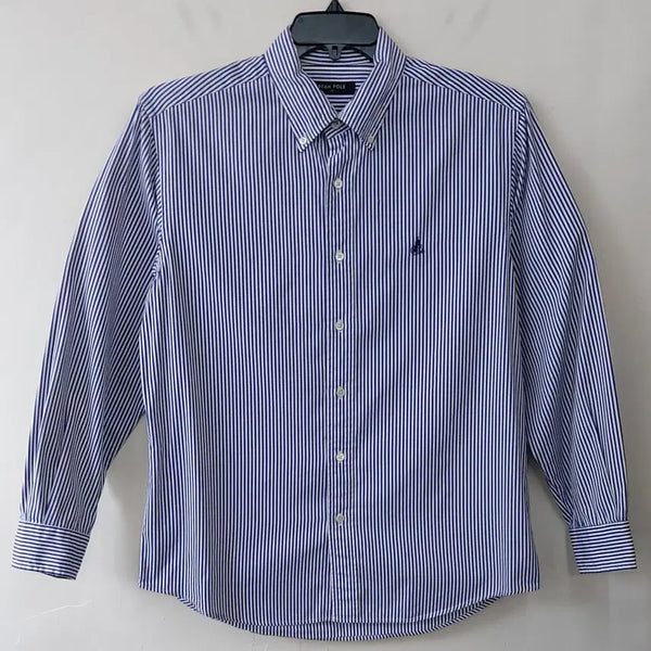 [BUNJANG] BEANPOLE Button-Down Striped Shirt Navy Relaxed Fit / 빈폴 100/105 버튼다운 스트라이프 셔츠/남방. NV. A