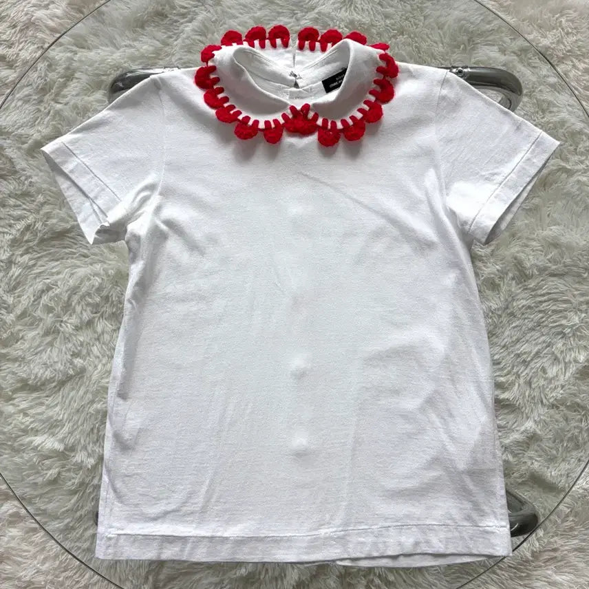 [BUNJANG] Comme des Garcons Tricot 2013 Red Crochet Peter Pan Collar Short Sleeve T-Shirt / 2013 꼼데가르송 트리콧 레드 크로셰 피터팬 카라 반팔 티셔츠