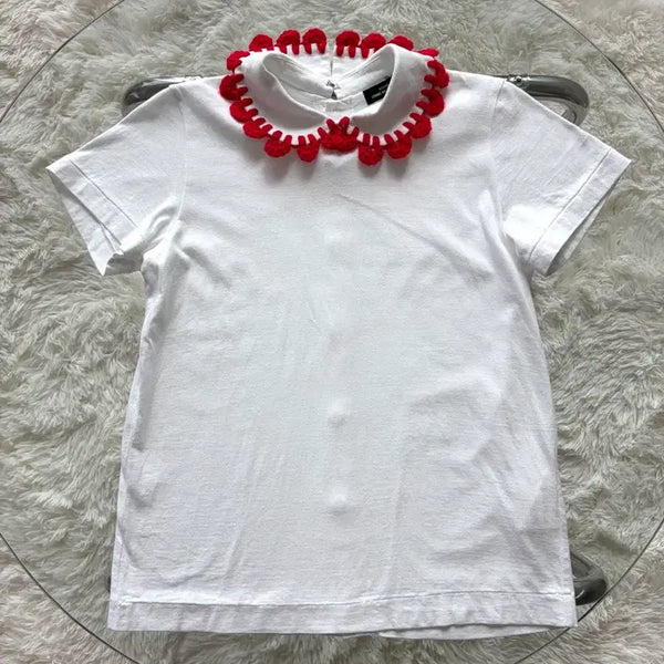 [BUNJANG] Comme des Garcons Tricot 2013 Red Crochet Peter Pan Collar Short Sleeve T-Shirt / 2013 꼼데가르송 트리콧 레드 크로셰 피터팬 카라 반팔 티셔츠