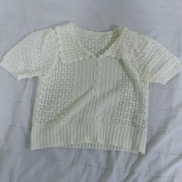 [BUNJANG] VAN AKE Ivory Lace Collar Knit / VAN AKE 아이보리 레이스 카라 니트