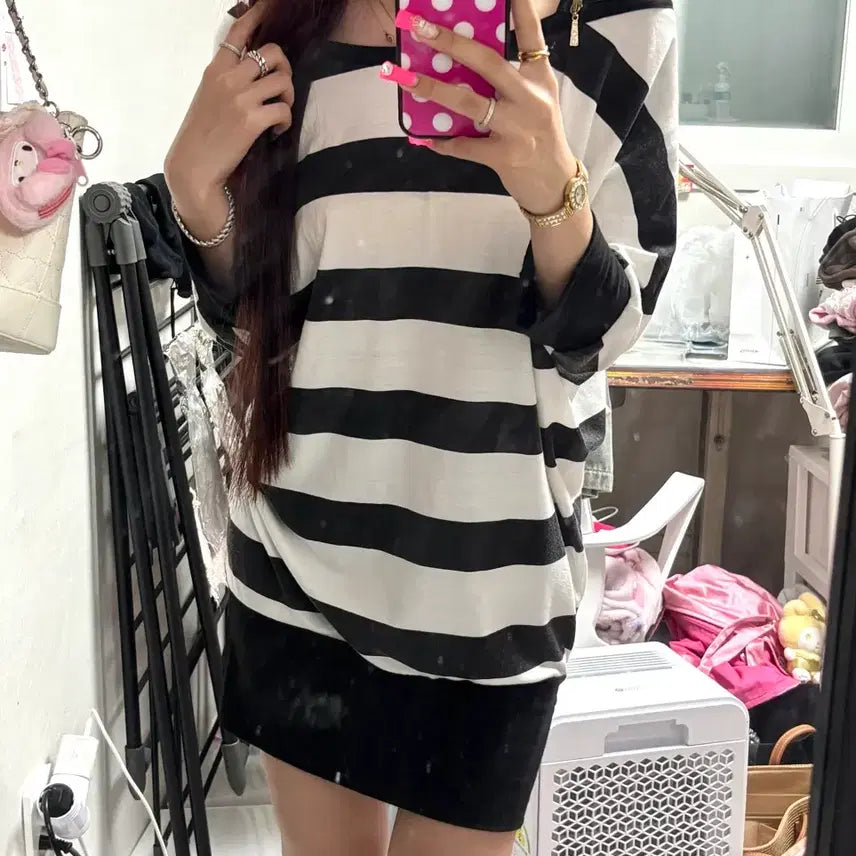 [BUNJANG] Picissese Baby Metal Club Off-Shoulder Striped Dress / 오네갸루 스트라이프 원피스 오프숄더 베이비메탈클럽