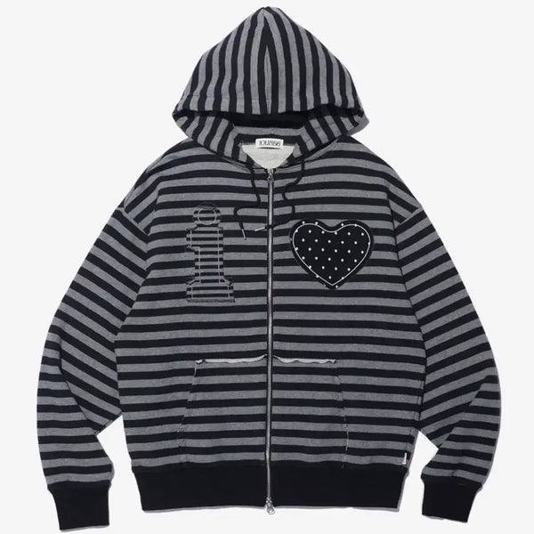 [BUNJANG] I LOVE APPLIQUE Charcoal Hooded Zip-Up / 유희 후드집업 I LOVE APPLIQUE 차콜