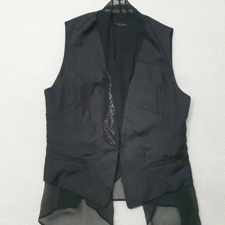 [BUNJANG] Olivia Lauren Black Chiffon Long Vest 66 / 올리비아로렌 블랙 시폰 롱 베스트 66 여성90