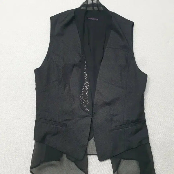 [BUNJANG] Olivia Lauren Black Chiffon Long Vest 66 / 올리비아로렌 블랙 시폰 롱 베스트 66 여성90
