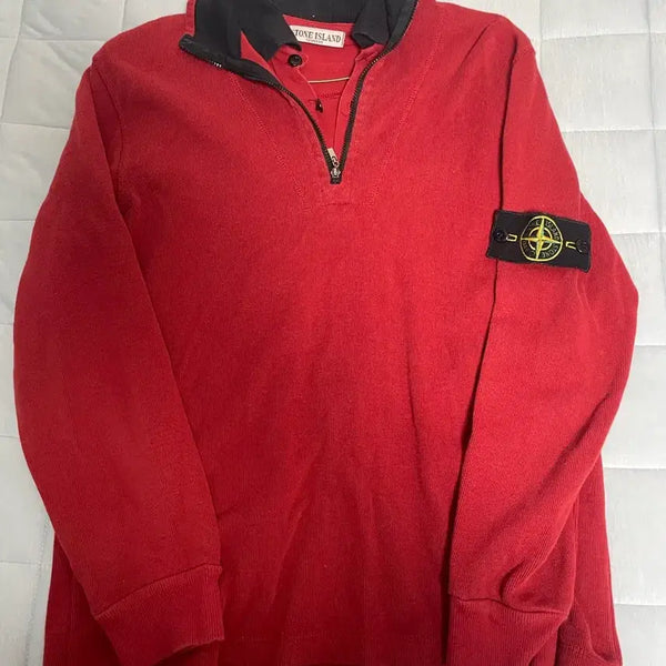 [BUNJANG] Stone Island Red Half-Zip Sweatshirt / 스톤아일랜드 레드 반집업
