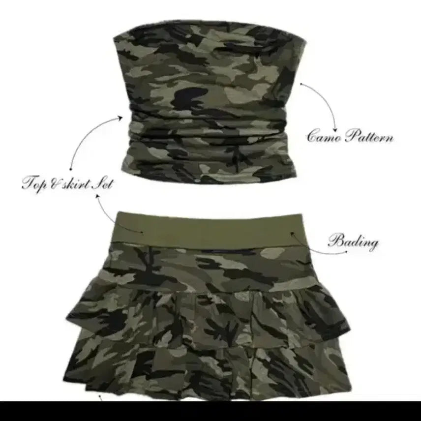 [BUNJANG] Avely Camo Pattern Tube Top Skirt Set / 에이블리 카모 패턴 튜브탑 스커트 세트
