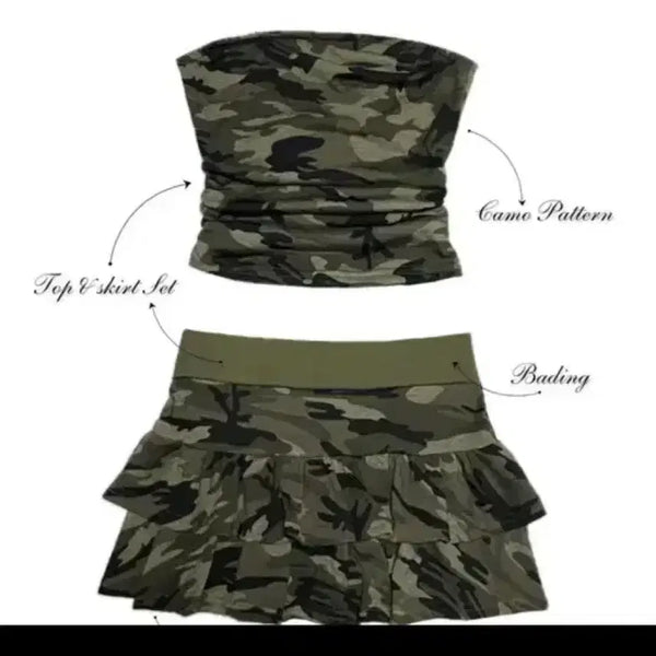 [BUNJANG] Avely Camo Pattern Tube Top Skirt Set / 에이블리 카모 패턴 튜브탑 스커트 세트