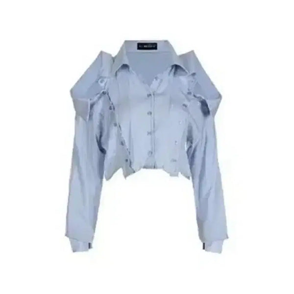 [BUNJANG] Surgery Collar on the Shoulder Crop Shirt Sky Blue / 써저리 셔츠 COLLAR ON THE SHOULDER CROP SHIRT
