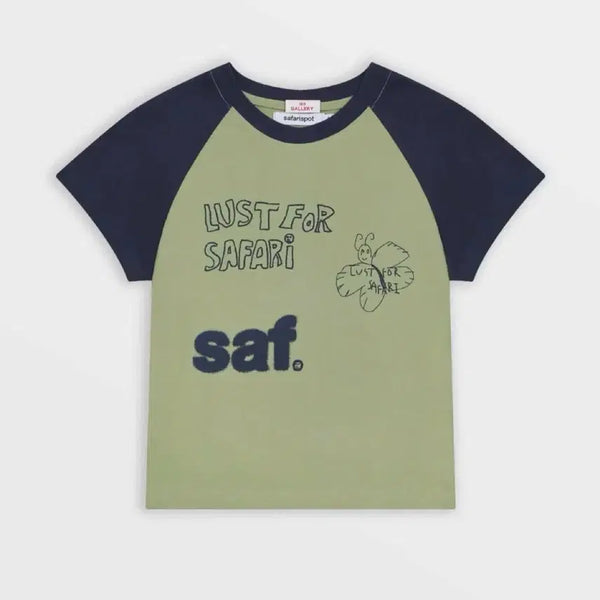 [BUNJANG] Safari Spot 1/2 Raglan Print T-Shirt (Olive/Navy) / 사파리 스팟 1/2 Raglan Print T-Shirt