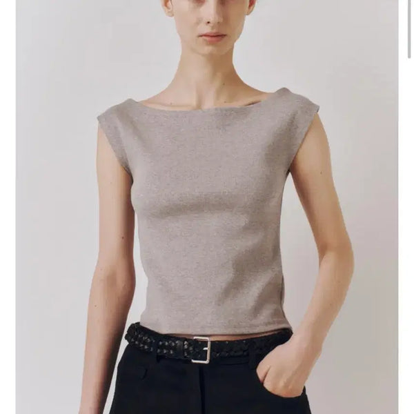 [BUNJANG] Kinder Salmon French Sleeve Jersey Top Gray / 킨더살몬-프렌치 슬리브 저지탑 그레이