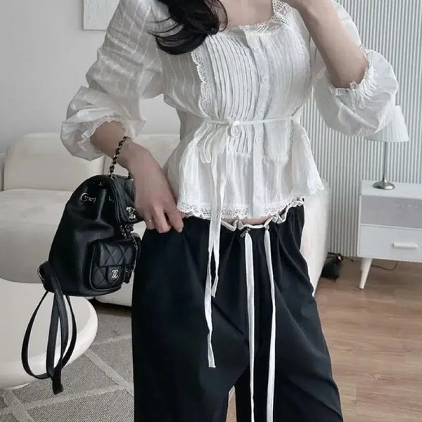 [BUNJANG] Shirring Lace Blouse / 셔링 레이스 블라우스