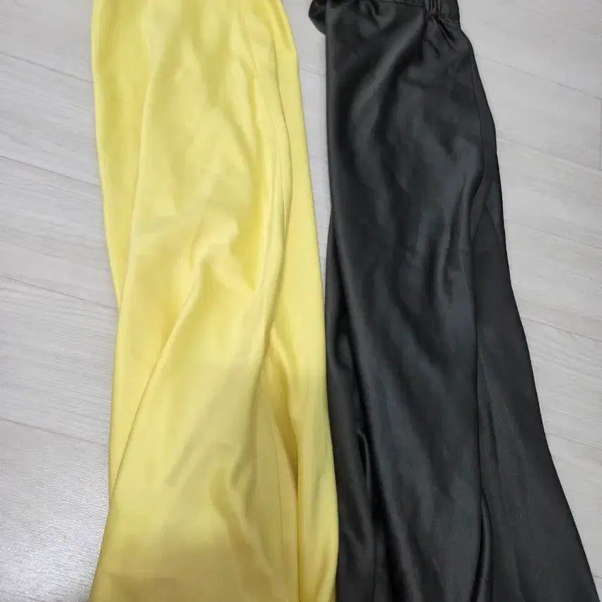 [BUNJANG] Satin Long Skirt Yellow/Black / 새틴 스커트 옐로우/블랙