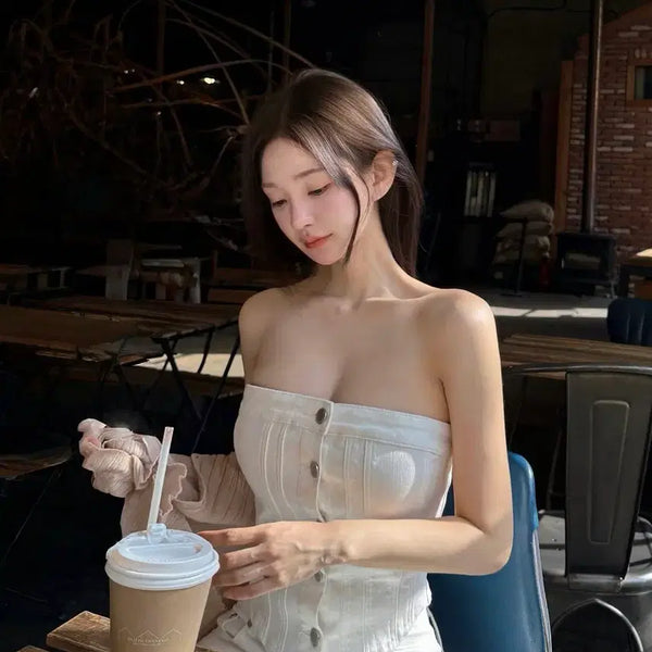 [BUNJANG] KINDAMiami Denim Button Tube Top / 카인다미 데님 버튼 튜브탑