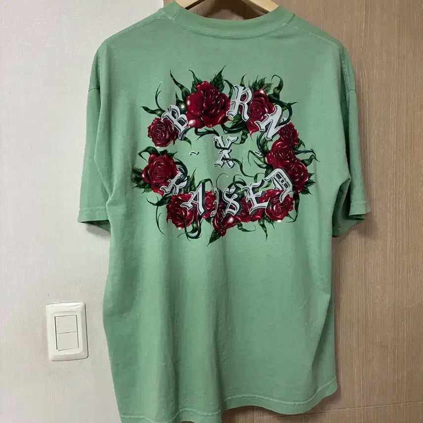 [BUNJANG] Born Chancers Rose T-Shirt Green L / [L]본앤레이즈드 로즈 티셔츠 그린