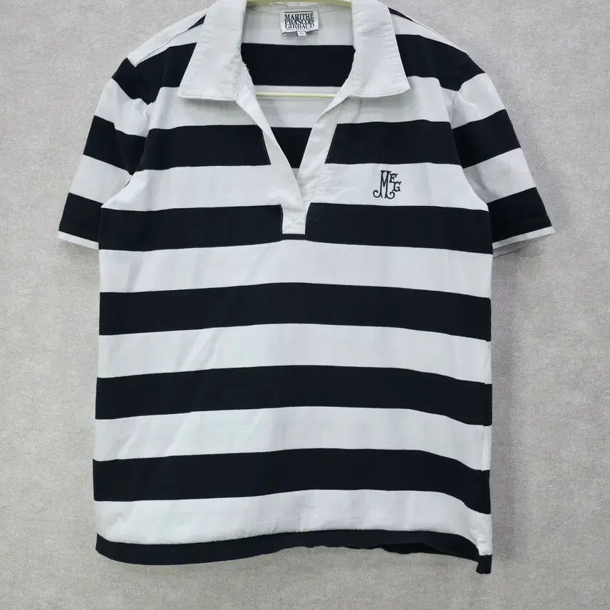 [BUNJANG] Marithé François Girbaud Striped Short-Sleeve Polo Shirt / 마리떼 프랑소와 저버 스트라이프 반팔 카라티(하자)