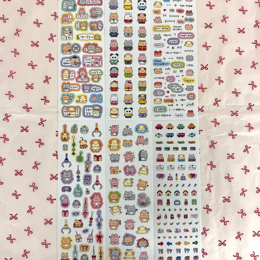 [BUNJANG] Bbosiraegi Friends Sticker Pack (6 Sheets) / 뽀시래기 친구들 6장 스티커팩