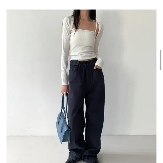 [BUNJANG] LOHER Side Button Maxi Cotton Pants Navy / 로웨어 사이드 버튼 맥시 코튼 팬츠 네이비