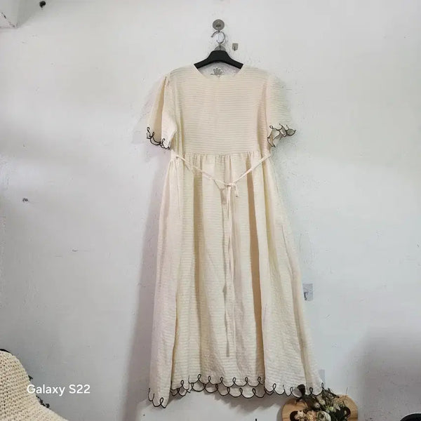 [BUNJANG] Ivory Stripe Short Sleeve Dress (Thin Material) / 아이보리 스트라이프 반팔 원피스 얇은 소재