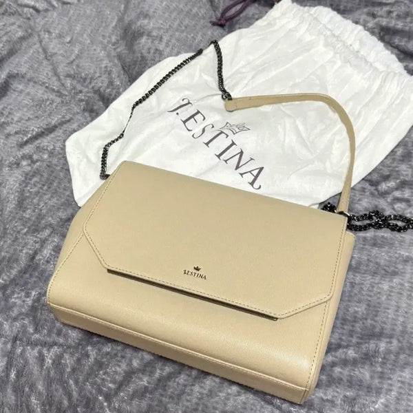 [BUNJANG] J.ESTINA Beige Leather Chain Shoulder Bag / J.ESTINA 제이에스티나 베이지색 가죽 체인 숄더백