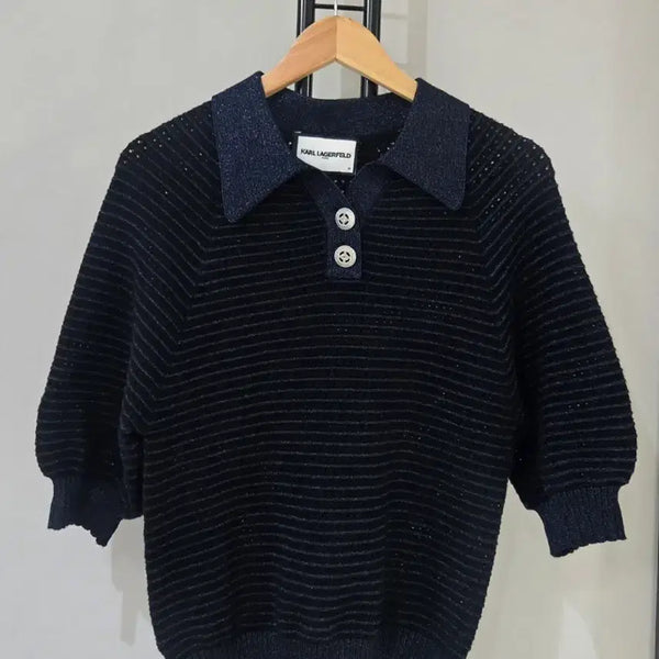 [BUNJANG] Karl Lagerfeld Navy Collar Knit Sweater / 칼라거펠트 카라 니트