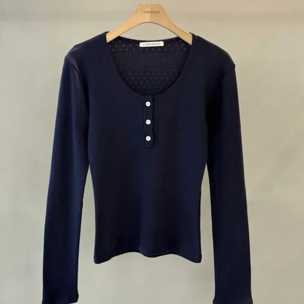 [BUNJANG] Lanwood Women's Long Sleeve Navy Top / LANWOOD 여성 긴팔 네이비