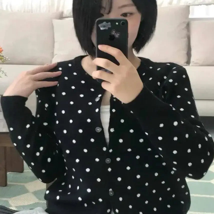 [BUNJANG] Polka Dot Cardigan Black / 땡땡이 가디건 블랙