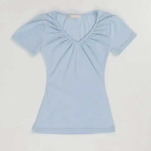 [BUNJANG] Sky Blue Loose Fit V-Neck Short Sleeve T-Shirt / 스카이 블루 루즈핏 브이넥 반팔 티셔츠