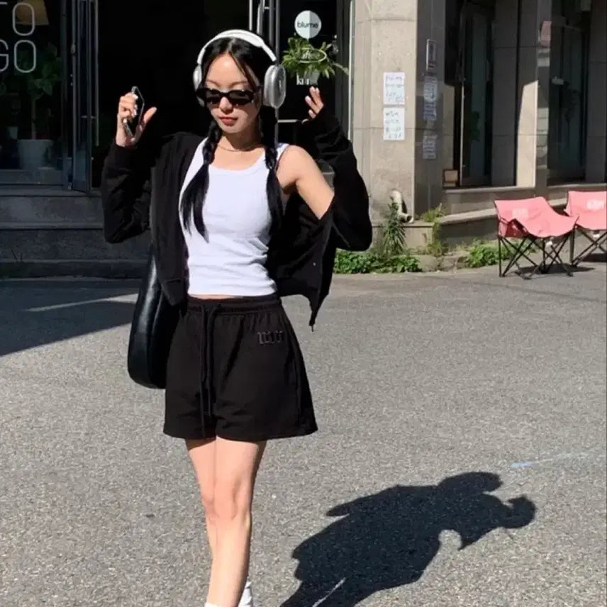 [BUNJANG] Women's Hooded Zip-Up Training Set - Black / 후드집업 세트 블랙