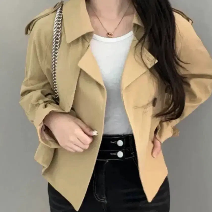 [BUNJANG] Beige Cropped Trench Jacket / 베이지색 크롭 트렌치 자켓