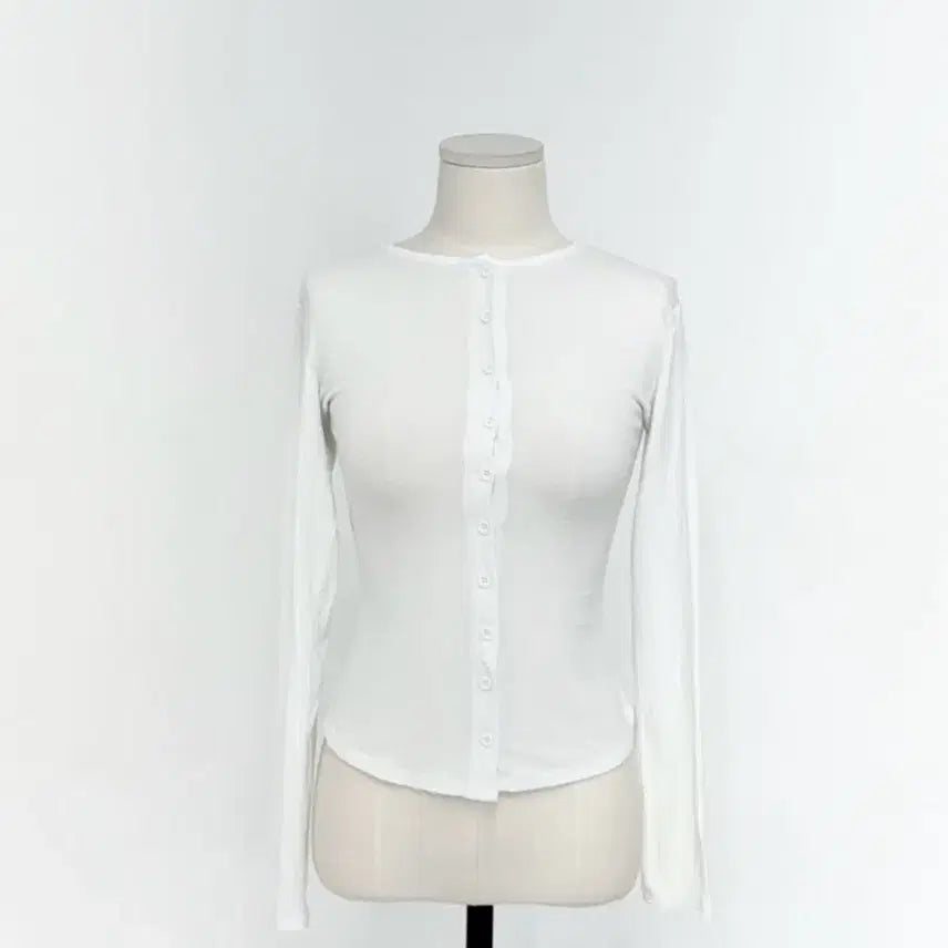 [BUNJANG] Long Sleeve Button-Up Knit White / 긴팔 버튼업 니트 화이트