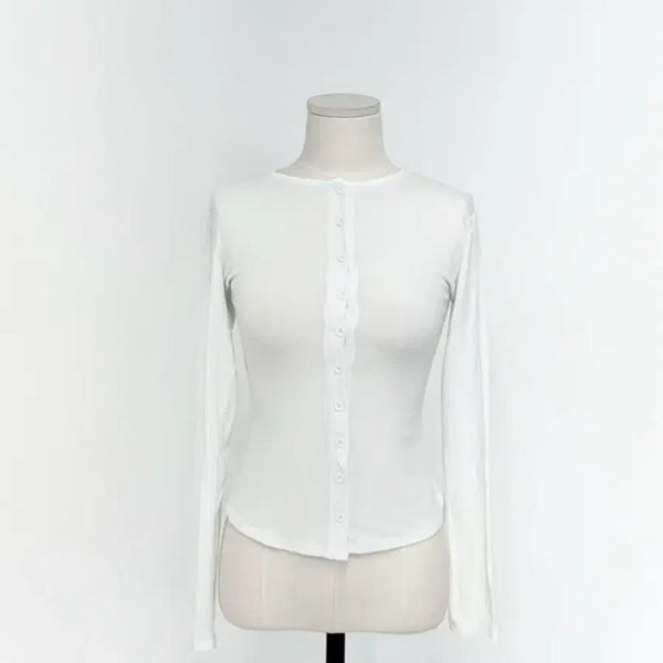 [BUNJANG] Long Sleeve Button-Up Knit White / 긴팔 버튼업 니트 화이트