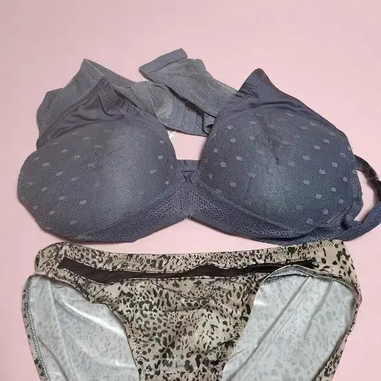 [BUNJANG] Women's Underwear Set - Grey Bra & Leopard Print Panty / 여성 속옷 중고
