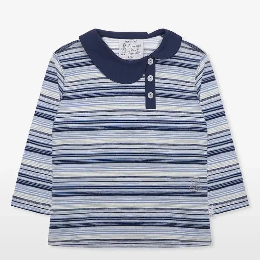 [BUNJANG] Lunakihhu Camomille Stripe Collar 7-Sleeve T-shirt / 루나키후 카모미루 스트라이프 카라 7부 티셔츠