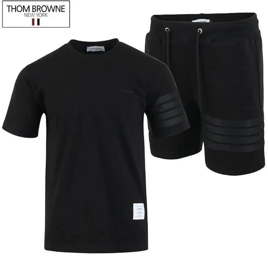[BUNJANG] Thom Browne Black Short Sleeve T-Shirt and Shorts Set / 톰브라운 블랙 반팔 티셔츠 반바지 세트
