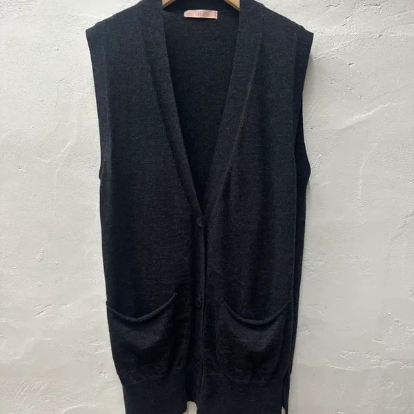 [BUNJANG] LEBESIGE Women's Black Knit Sleeveless Cardigan Size 66 / 르베이지 여 가디건 블랙/니트/민소매 66