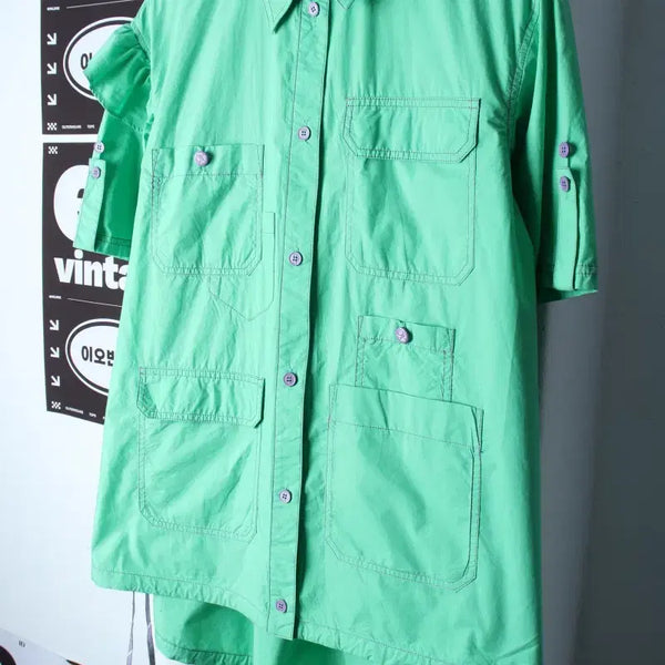 [BUNJANG] Y2K Pocket Utility Plain Short Sleeve Shirt - Green / W(XS-L) 반팔셔츠 남방 Y2K 포켓 유틸 그린 무지-H34491