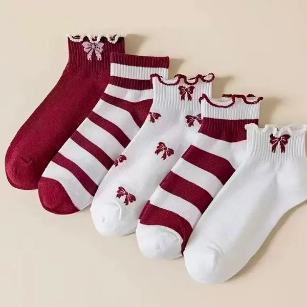 [BUNJANG] Smile Pattern Ankle Socks 5-Pair Set / 스마일 패턴 발목 양말 5켤레 세트