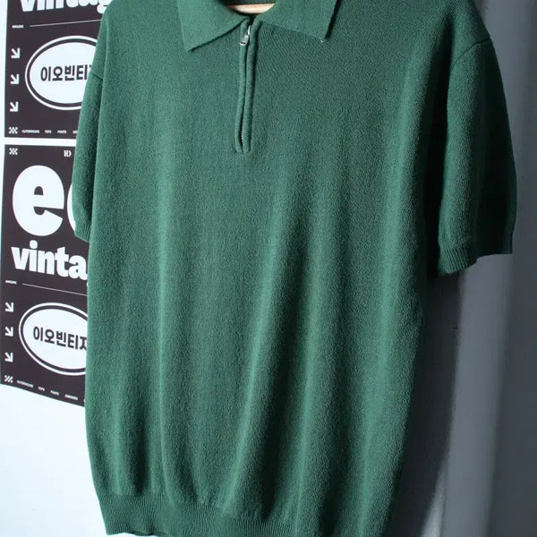 [BUNJANG] The Knit Company Half-Button Collar T-Shirt Green / (M-L) 더니트컴퍼니 반팔 카라 티셔츠 니트 반집업 그린-H34493