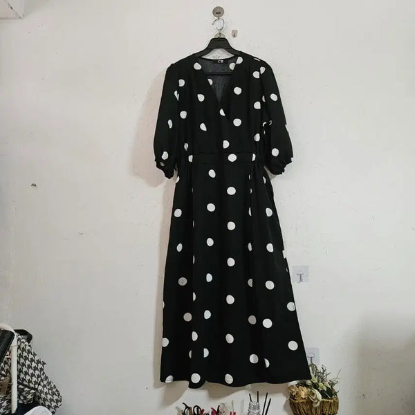 [BUNJANG] Black Dot Wrap Dress / 블랙 도트 랩 원피스