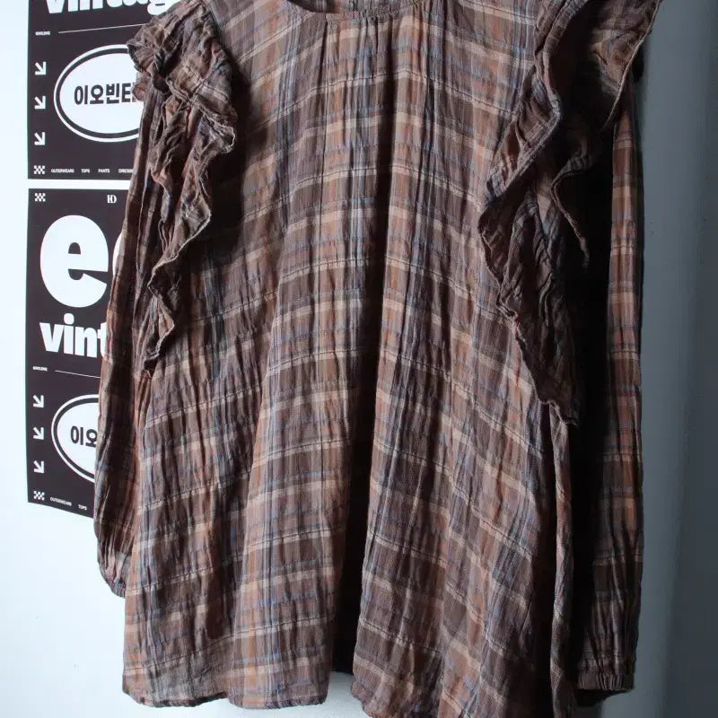 [BUNJANG] Eight Seconds Checkered Brown Shirt Blouse / W(M-L) 에잇세컨즈 셔츠 남방 블라우스 체크 브라운 놈코어-H3449