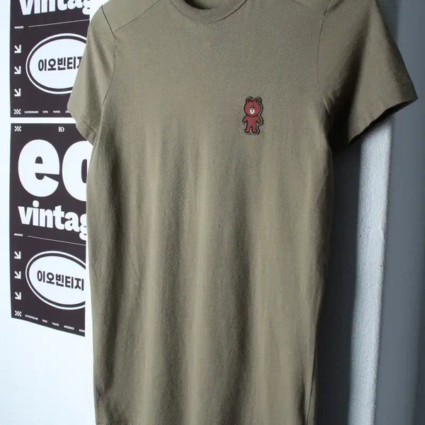 [BUNJANG] Brown.vintage Line Friends Half Sleeve T-shirt Khaki Limited Edition / W(S) 브랜드빈티지 반팔 티셔츠 라인프렌즈 카키 한정판-H34511