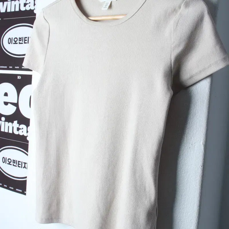 [BUNJANG] H&M Ribbed Basic T-Shirt Apricot / W(L) 에이치앤엠 반팔 티셔츠 살구색 골지 무지 놈코어-H34512