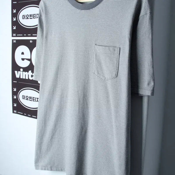 [BUNJANG] Musinsa Standard Stripe Pocket T-Shirt Grey / (M-L) 무신사 스탠다드 반팔 티셔츠 스트라이프 포켓 그레이-H3451