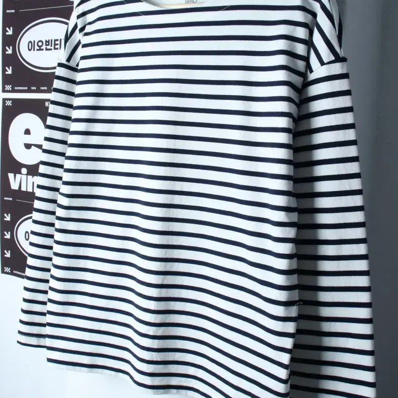 [BUNJANG] SPAO Striped Long Sleeve T-Shirt Navy / W(M) 스파오 긴팔티셔츠 스트라이프 네이비 올드스쿨-H34519